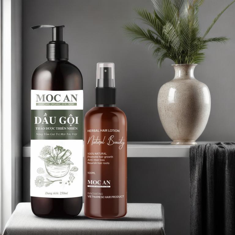 Combo Dầu Gội Thảo Dược Tinh Dầu Bưởi Xịt Tóc Natural Beauty Mộc Ân Haircare