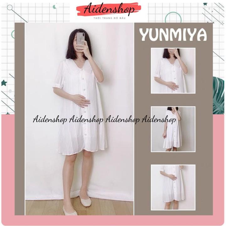 Váy bầu thiết kế công sở Aidenshop Đầm bầu thời trang dáng suông màu trắng chất thô lụa 2 lớp
