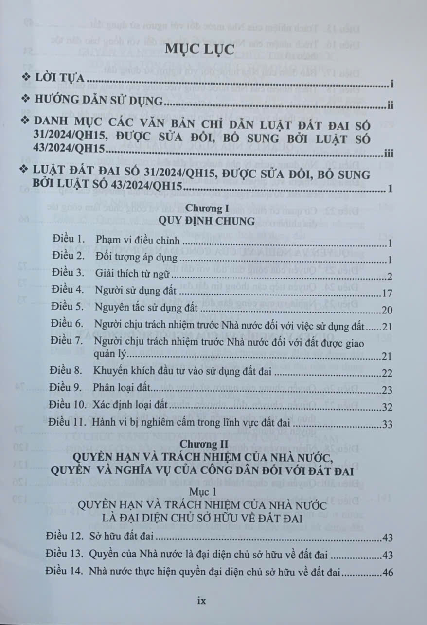 Chỉ dẫn tra cứu áp dụng Luật Đất Đai số 31/2024/QH15 được sửa đổi, bổ sung bởi luật số 43/2024/QH15