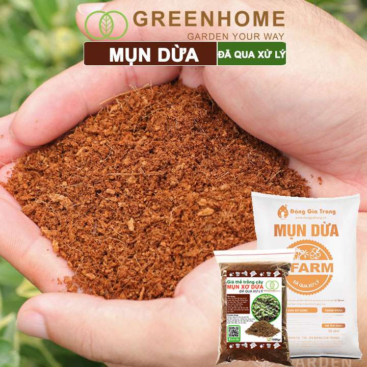 Mụn dừa đã qua xử lý, bao 1kg, chuyên trồng rau, hoa màu, dâu tây, cây ăn trái, thủy canh |Greenhome