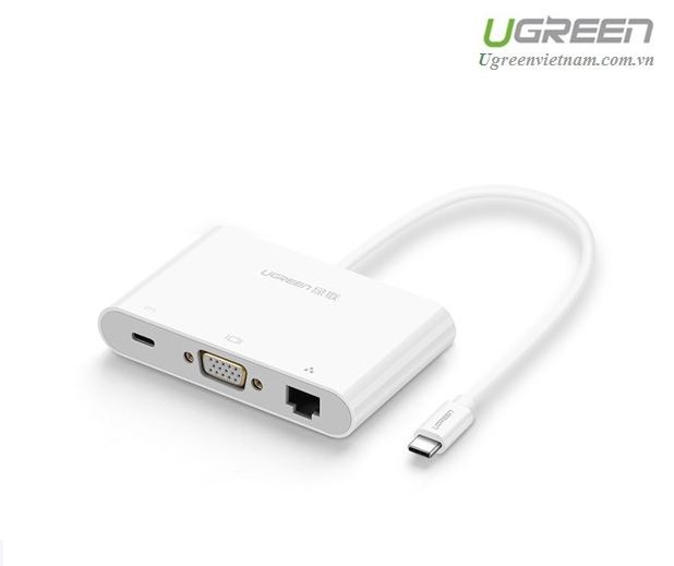 Cáp USB-C To VGA + 2 Cổng USB + LAN Ugreen (30439) - Hàng chính hãng