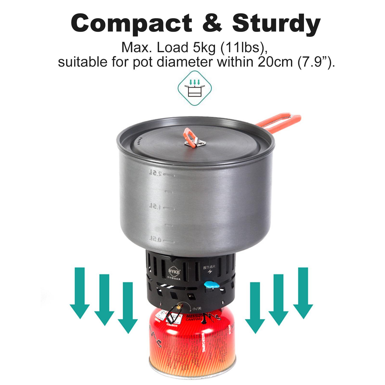 Outdoor Portable Windproof Camping Stove Piezo Ignition Gas Burner with 0.8L Water Kettle Tea Pot for Camping Hiking