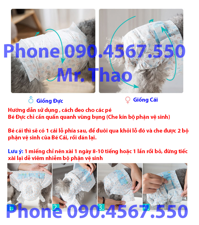 Tã quần cho chó mèo, băng vệ sinh chó cái,chó đực, mèo cái , mèo đực