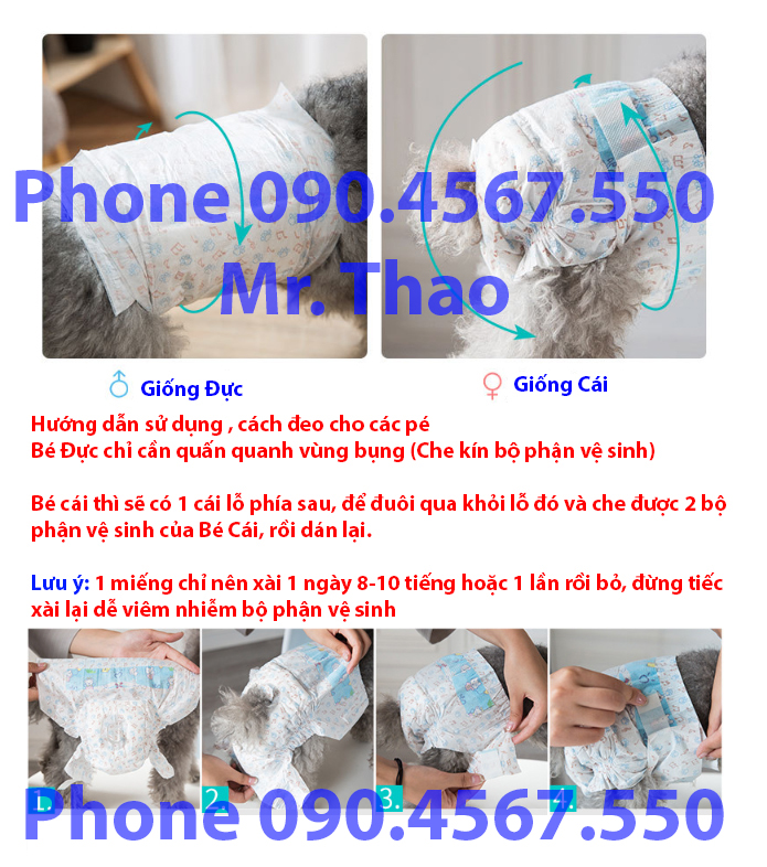 [10 cái] Tã quần cho chó mèo, băng vệ sinh chó cái,chó đực, mèo cái , mèo đực