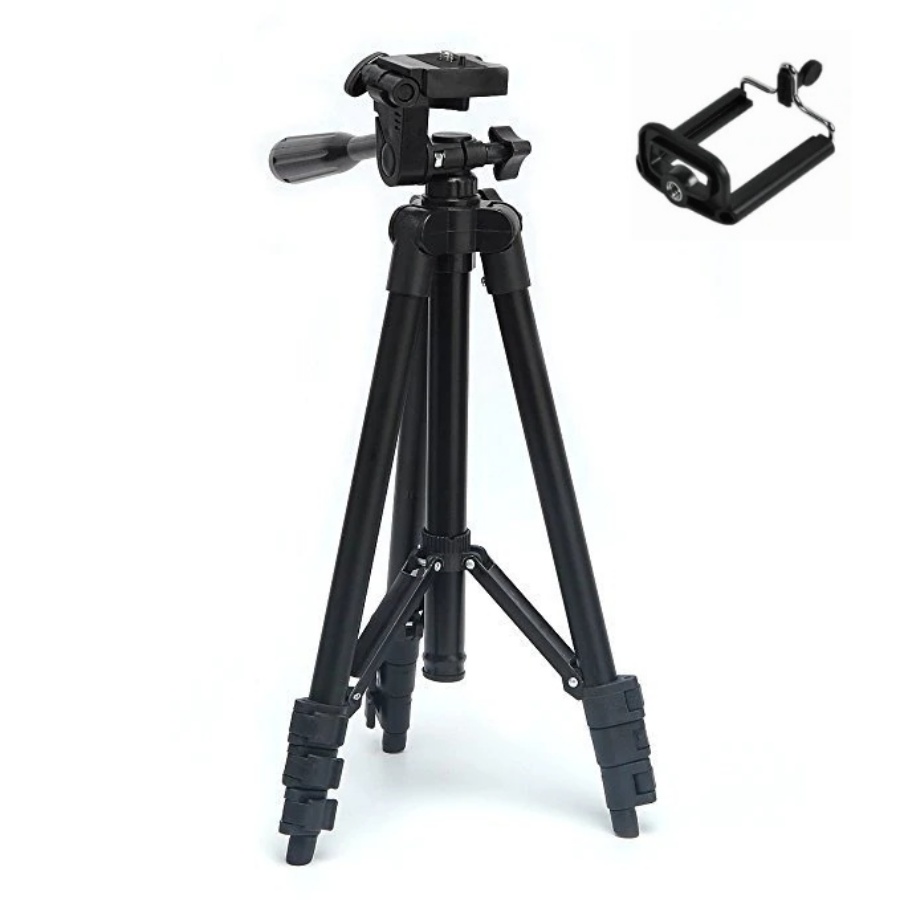 Giá đỡ tripod 3 chân xoay ngang dọc hỗ trợ chụp ảnh, livestream nhẹ gọn tặng kèm đầu kẹp điện thoại 2 lỗ chắc chắn