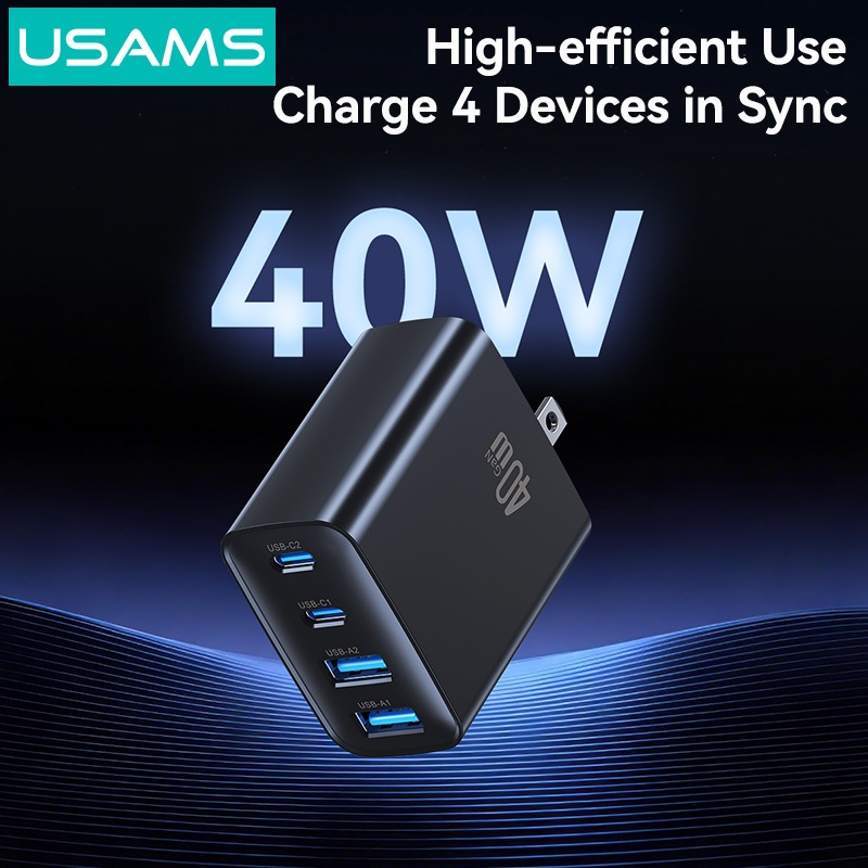 Củ Sạc Nhanh USAMS 4 Cổng CC331/CC330 40W (2*Type-C + 2*USB-A port) - Hàng Chính Hãng