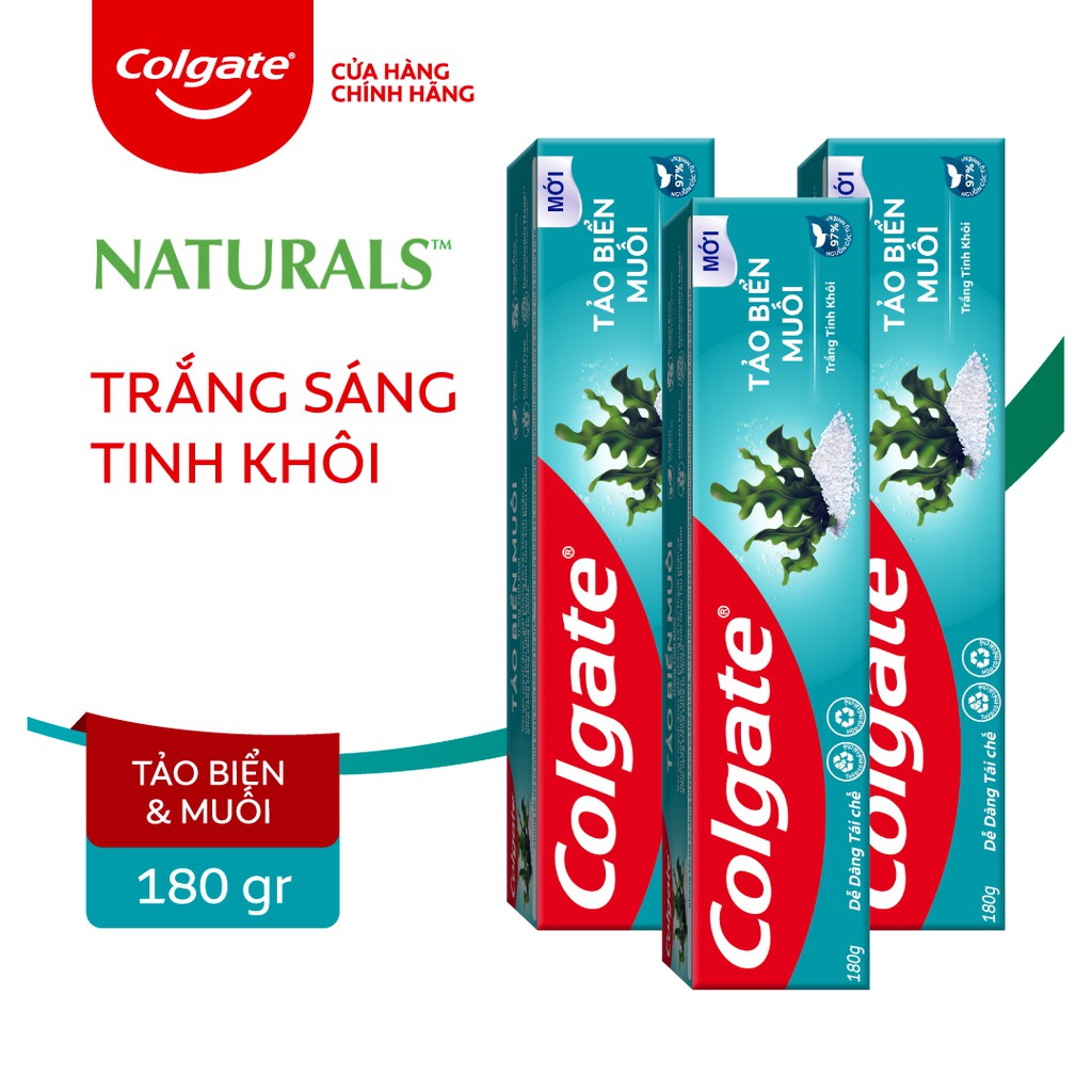 Bộ 3 Kem đánh răng Colgate thiên nhiên làm trắng từ Tảo biển và muối tinh khiết 180g/tuýp