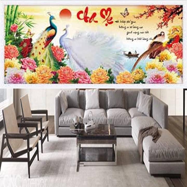 Tranh thêu cha mẹ công hoa mẫu đơn 88913 - kích thước: 100 * 48cm.