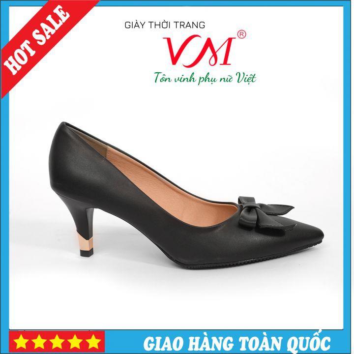 Giày Cao Gót 5 Phân Mũi Nhọn, Họa Tiết Nơ, Màu Đen - HT16B.5F.Đen