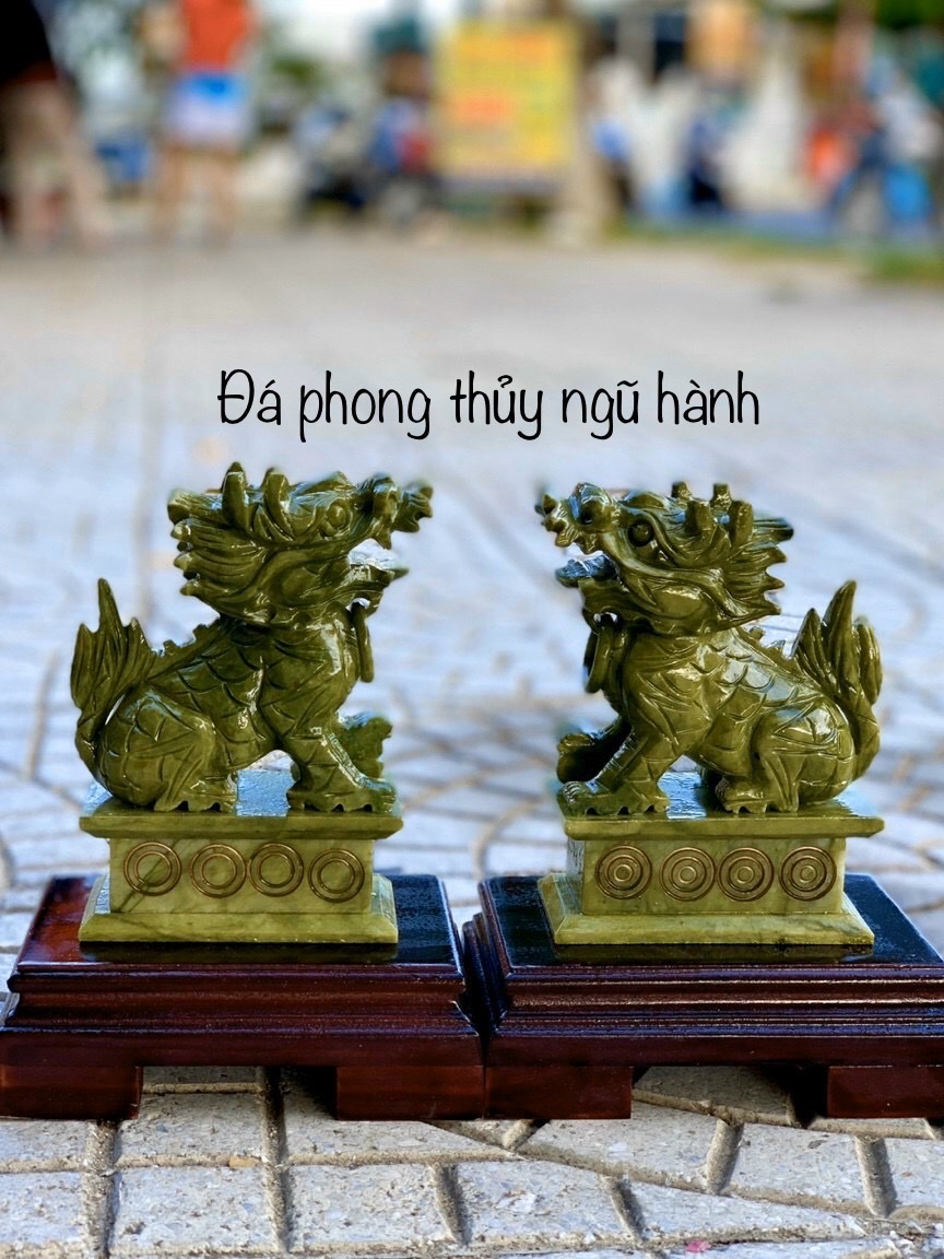 Cặp tượng Kỳ Lân phong thủy đá ngọc ấn độ - Cao 12cm