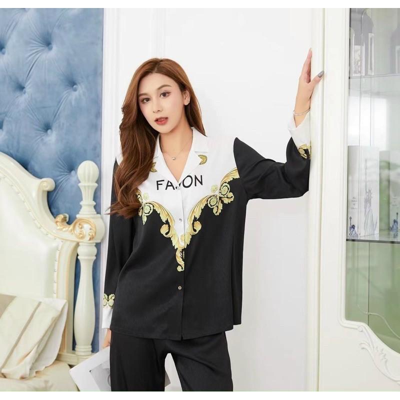 BỘ PYJAMA LỤA XƯỚC TÔ CHÂU CAO CẤP CHAMR ĐEN