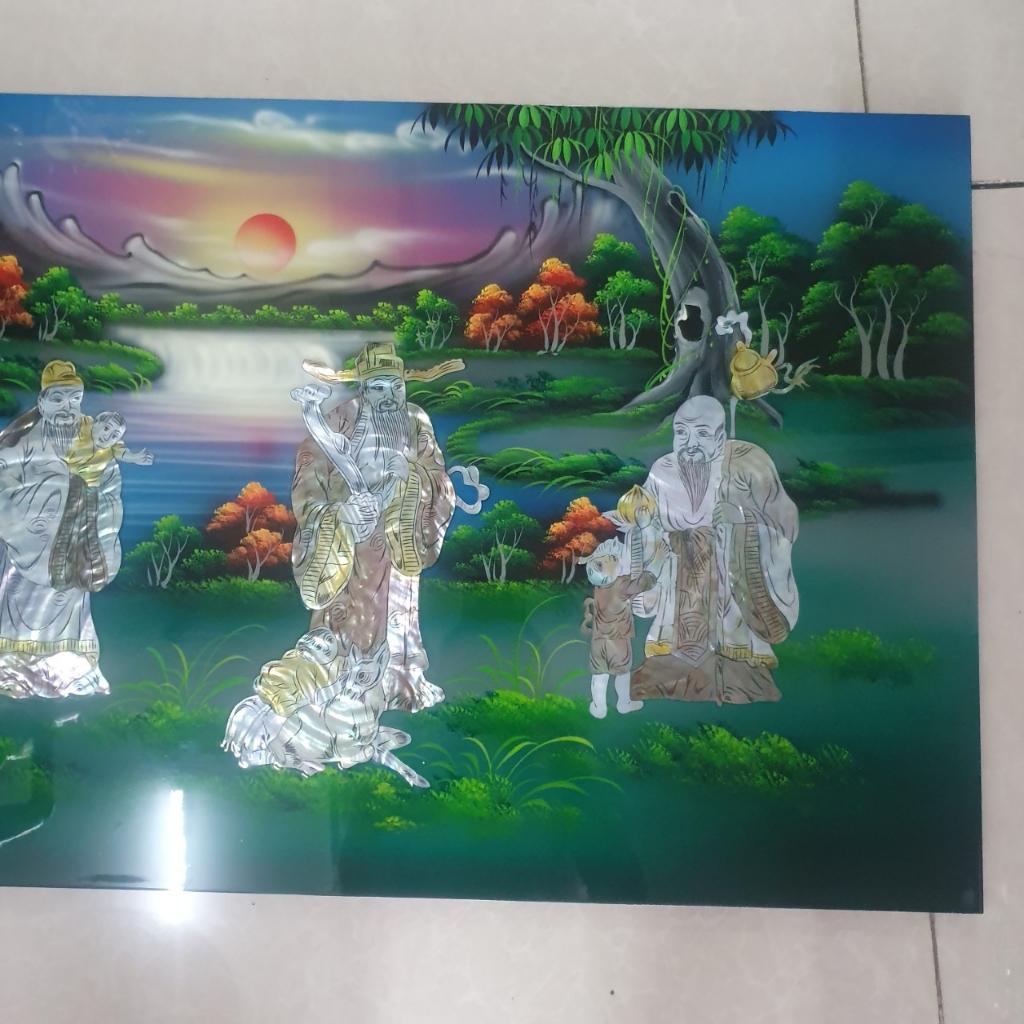 { Siêu sale } Tranh sơn mài Phúc Lộc Thọ cẩn ốc xà cừ cao cấp size 50x80 cm treo tường, trang trí nhà cửa, văn phòng, qu