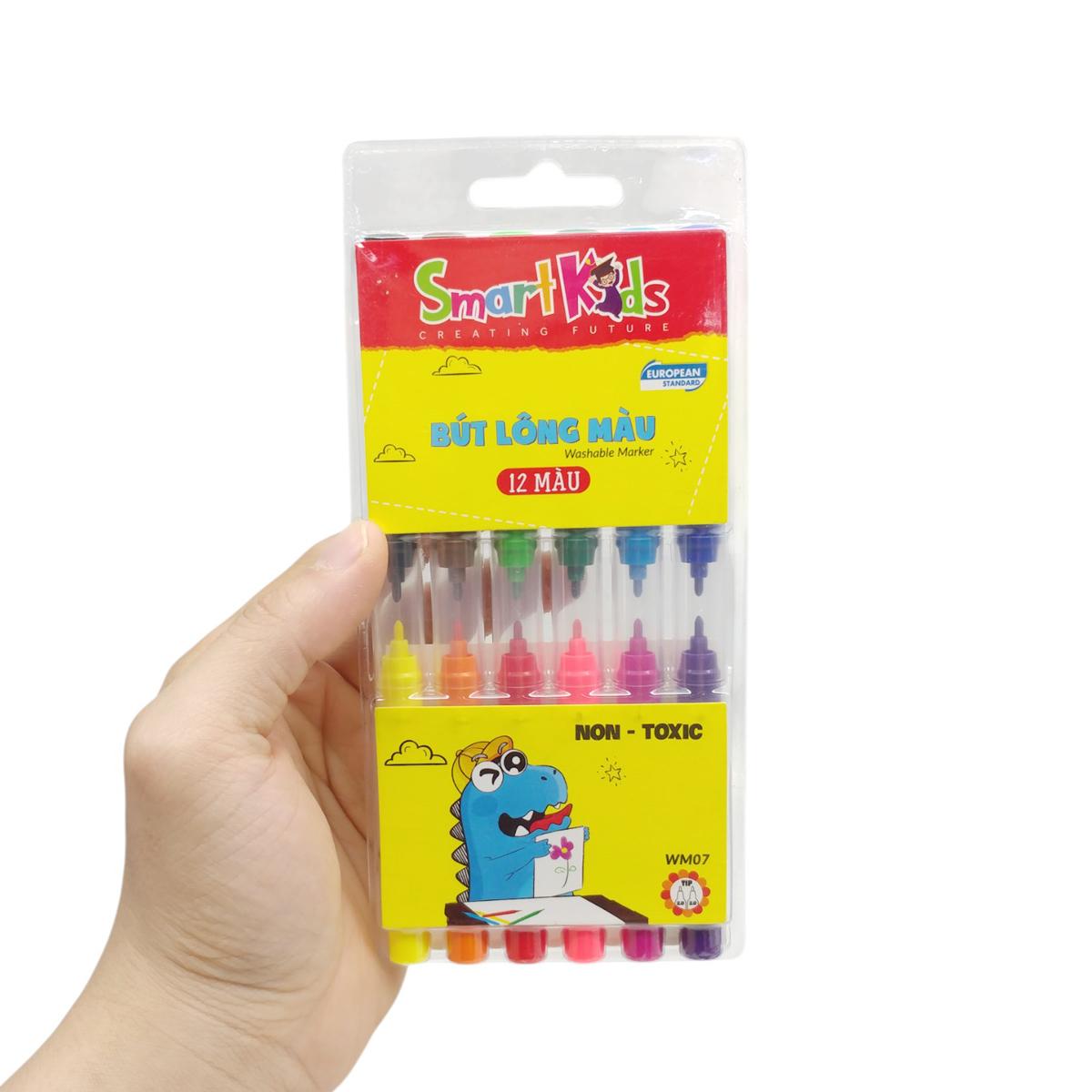 Vỉ 12 Bút Lông Màu Rửa Được - Smart Kids WM07