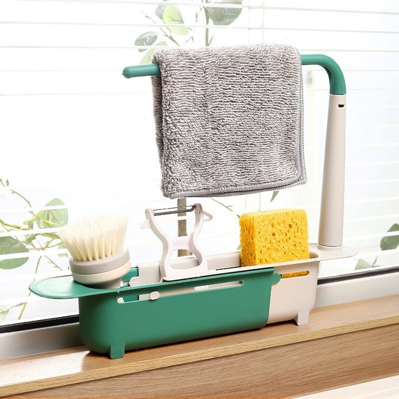 Kệ Để Đồ Rửa Chén 3 in1 Tiện Lợi ,Giá Treo Để Đồ Rửa Bát Gắn Bồn - Có Thanh Treo Khăn Tiện Dụng, Có Thể Kéo Dài Tiện Lợi