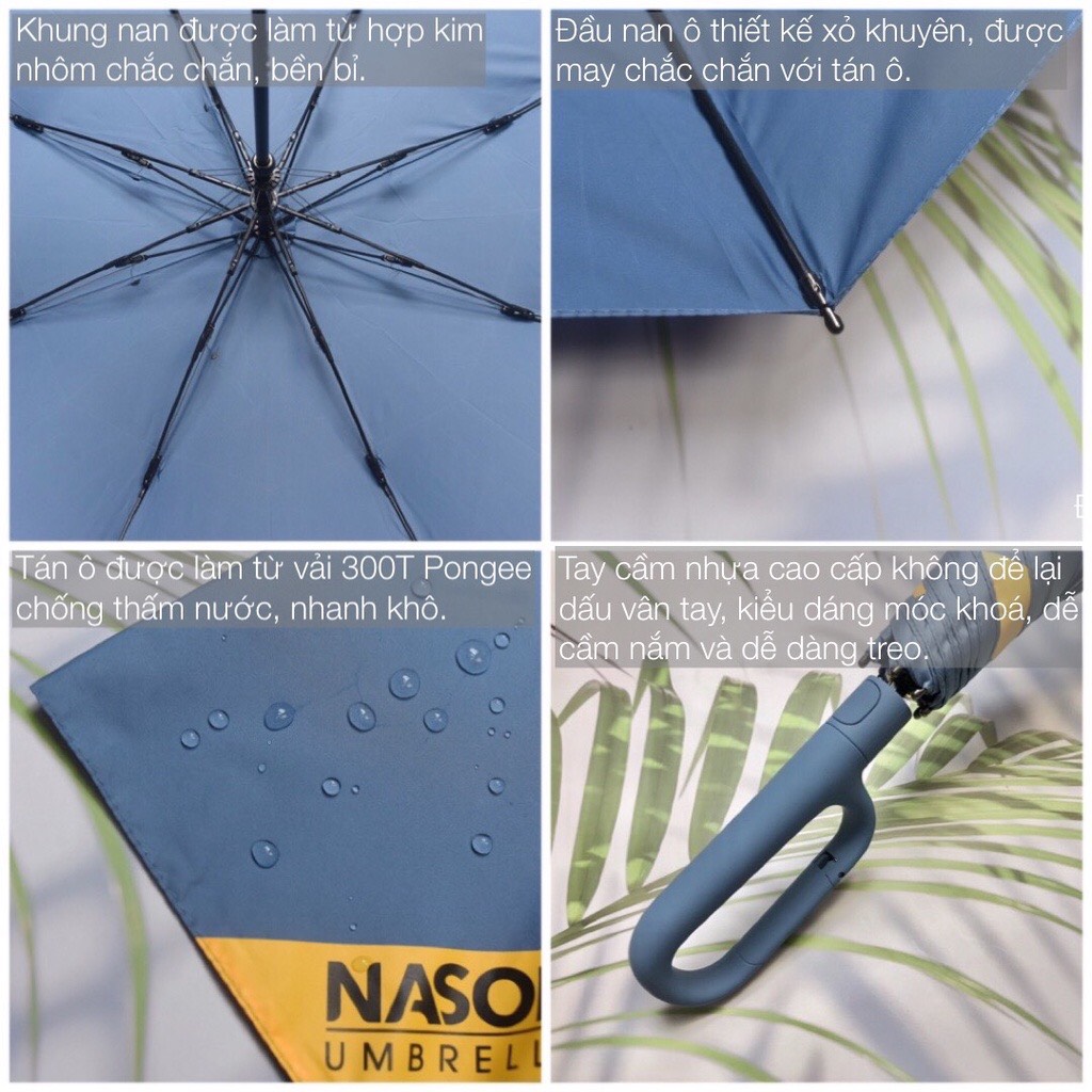 Ô tự động 2 chiều móc treo độc đáo Nason Umbrella Carabiner Z siêu tiện lợi Vải siêu chống thấm nước tay cầm nhựa cao cấp