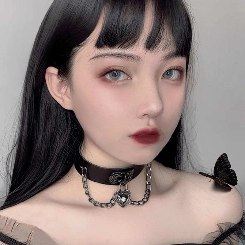 Vòng cổ choker da mặt hình trái tim phong cách Hàn Quốc cá tính thời trang