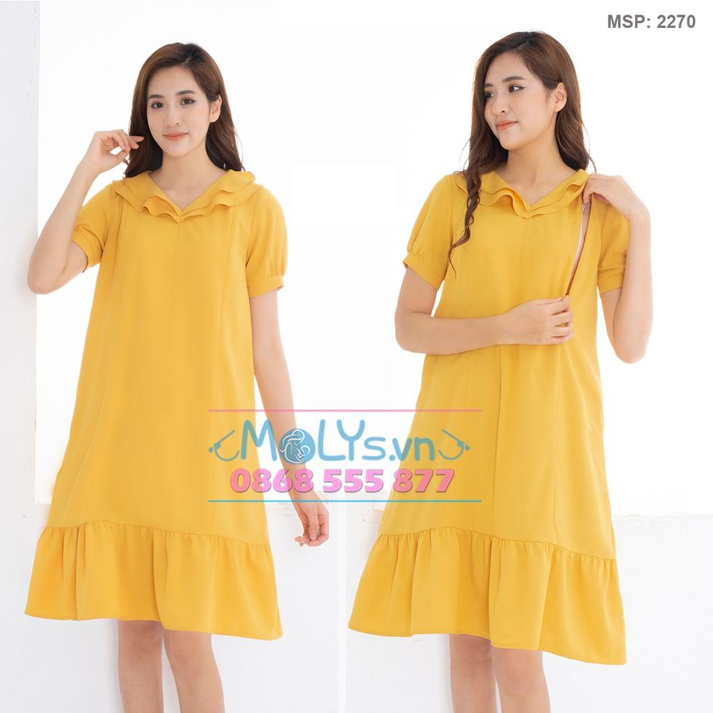 Đầm bầu công sở kết hợp cho con bú sau sinh sau sinh M2270 dáng suông đuôi cá chấm bi bất hủ mặc 3IN1, 7 NGÀY ĐỔI TRẢ