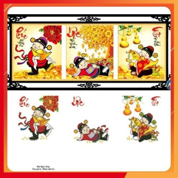 Tranh Đính Đá PHÚC LỘC THỌ THẦN TÀI. Kích Thước: 1m34 x 50cm