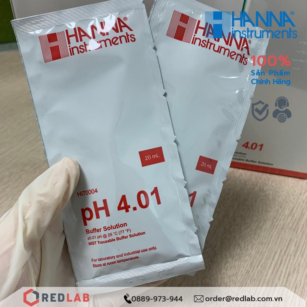 Dung dịch hiệu chuẩn pH 4.01 7.01 10.01 dạng gói 20mL Hanna HI70004 HI70007 HI70010