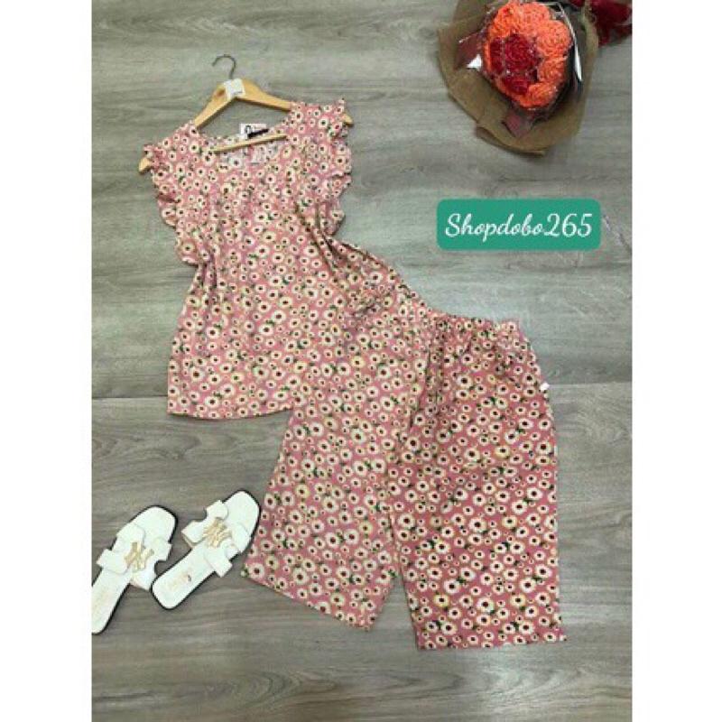 Đồ bộ nữ,đồ ngủ mặc nhà lửng vải lụa tay cánh tiên họa tiết hoa nhí thời trang size 45-57kg.