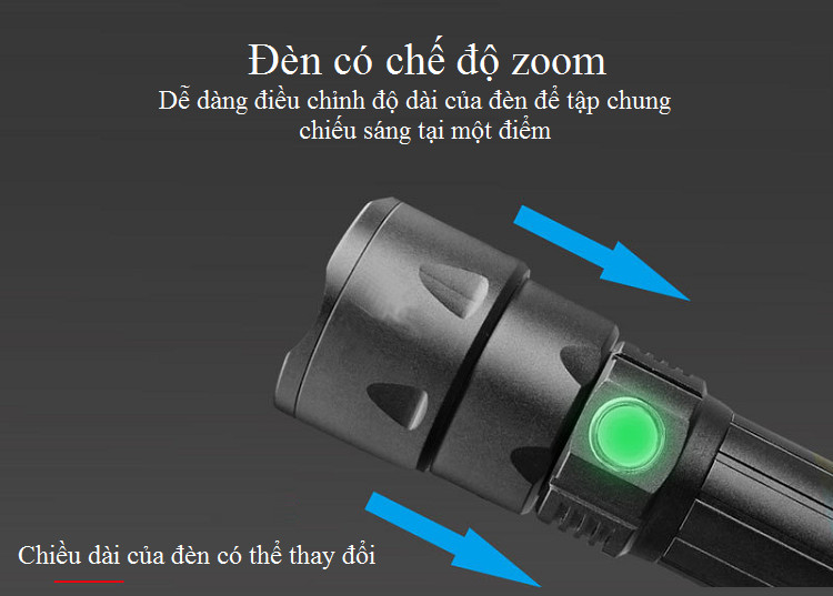 Đèn pin siêu sáng cầm tay tích hợp chế độ zoom ánh sáng, chống nước, pin khỏe M50 ( TẶNG MÓC TREO CHÌA KHÓA TÍCH HỢP TUA VÍT MINI 3IN1 )