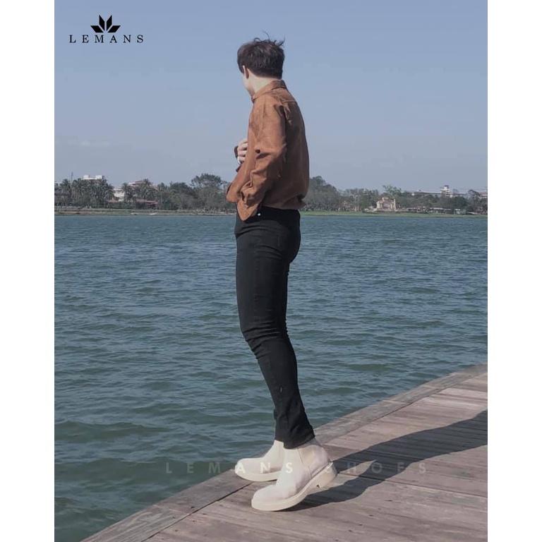 Giày da lộn Chelsea Boots màu Tan LEMANS CBT88, đế hạt kim cương tăng cao 4cm khuôn độc quyền, Bảo hành tháng