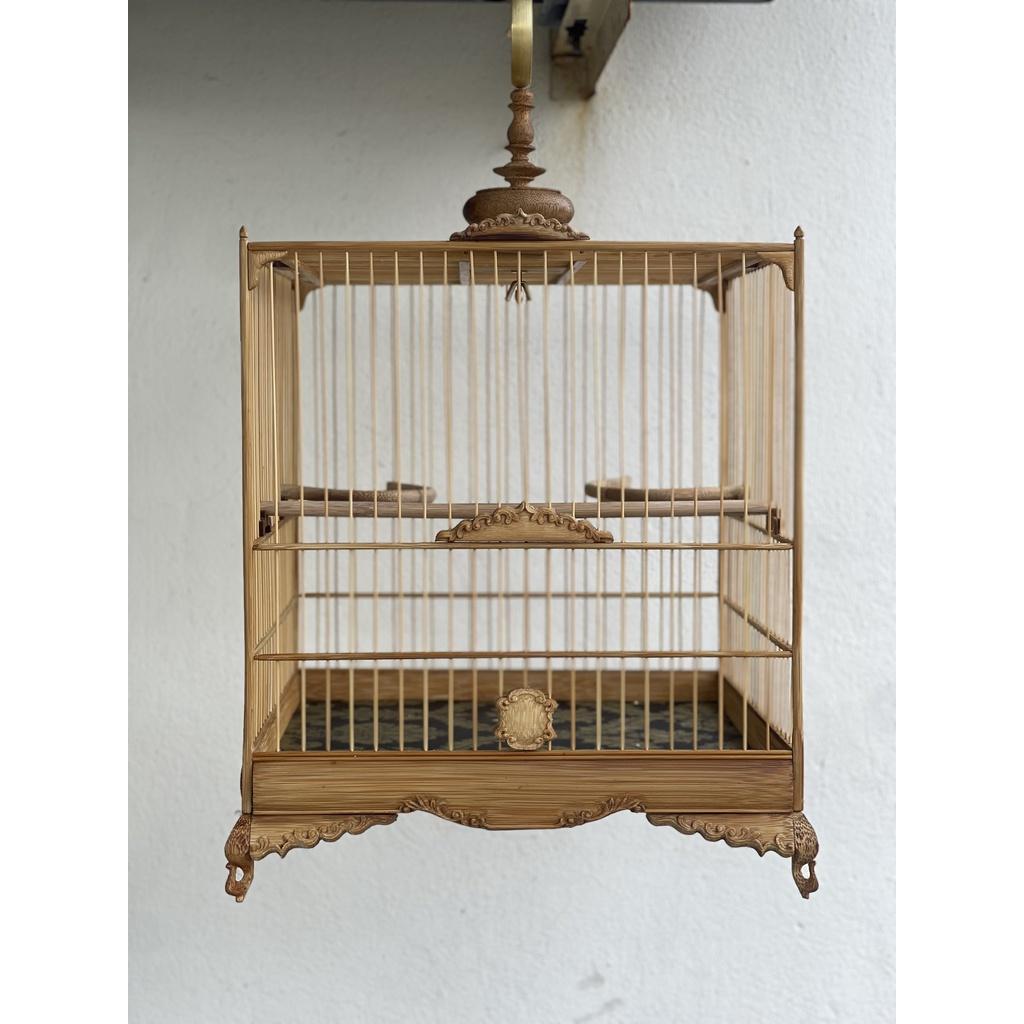 Lồng Chim Chào Mào Vuông Đấu Tre Lá Đề Chạm - Hàng Nguội Kỹ - Nét - Đẹp - Lồng Chim Tony Store