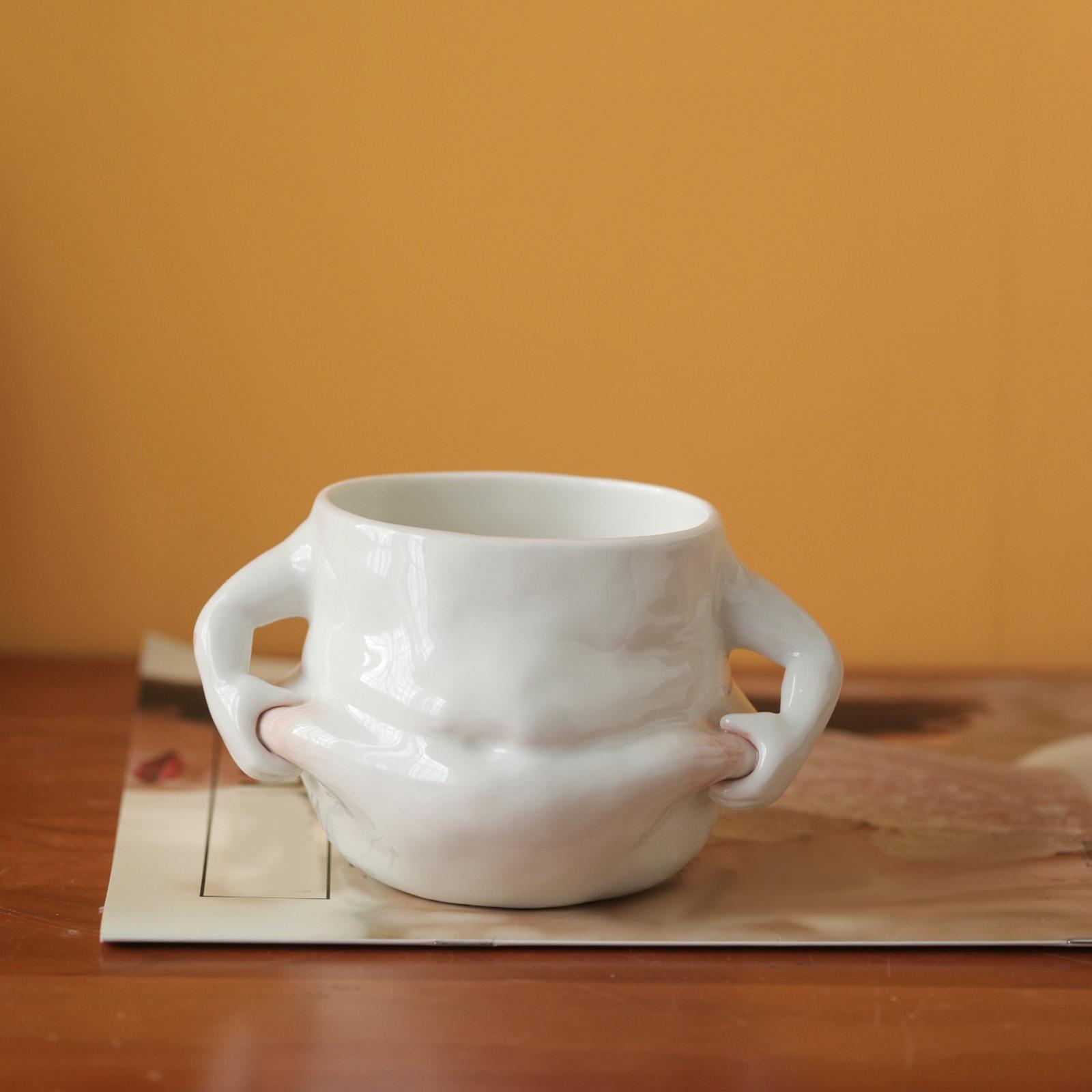 Funny Ceramic Coffee Mug Water Cup White with Handles for Wedding Home