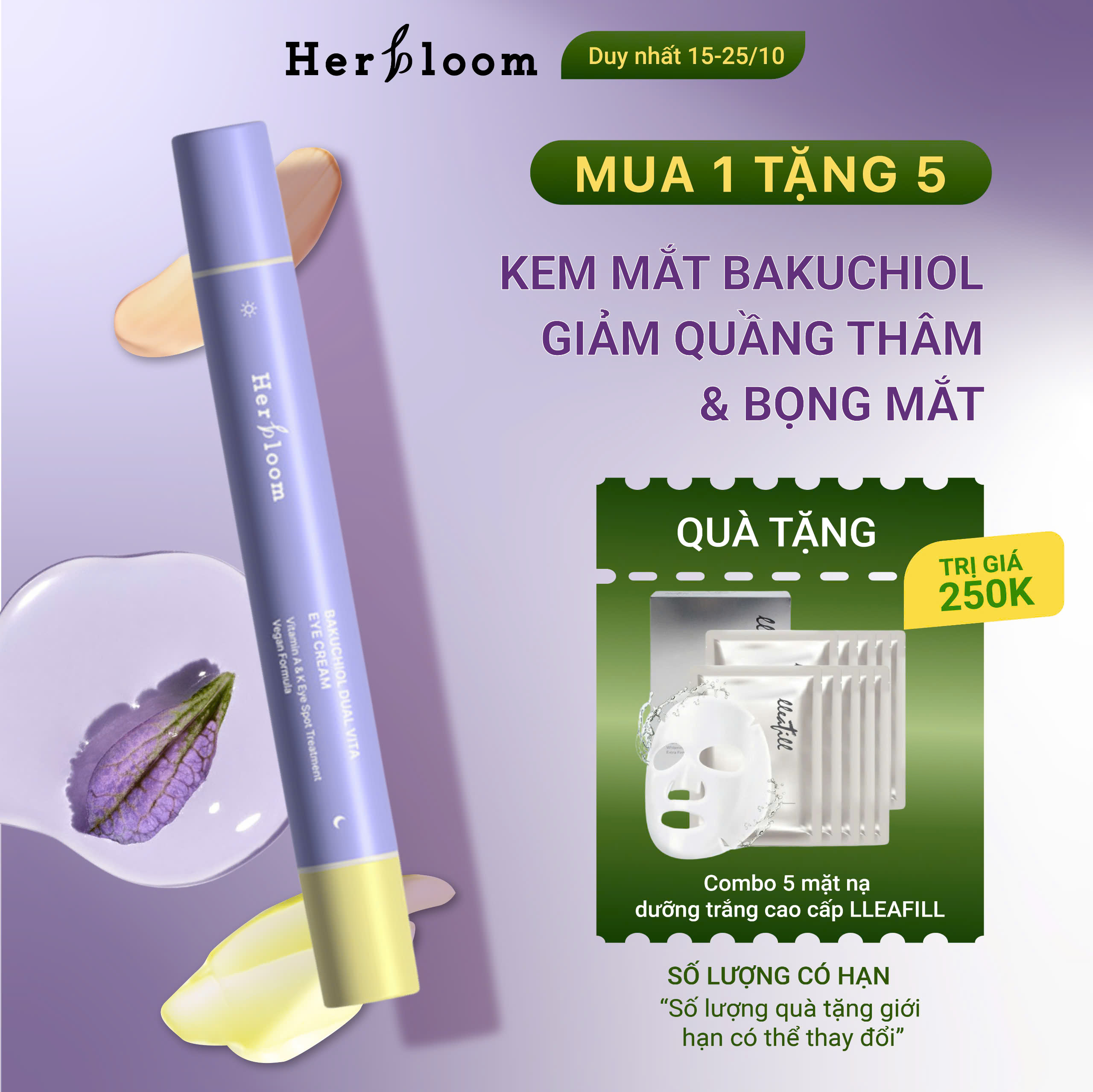 Kem Mắt Herbloom Chống Quầng Thâm Bakuchiol Dual Vita Eye Cream 2in1 (ngày &amp; đêm) 16ML