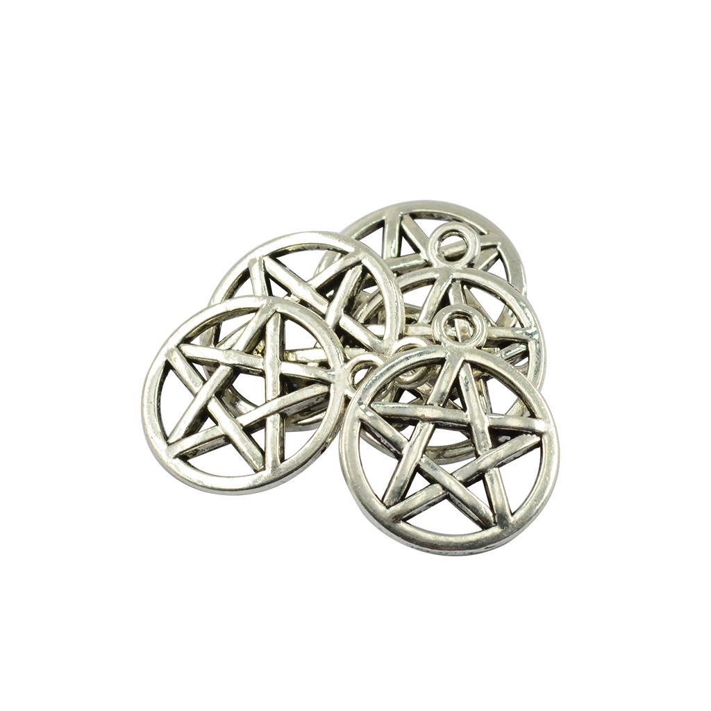 6-26pack 50 Pieces Tibetan Silver Alloy Round Star Pentacle Jewelry DIY Making