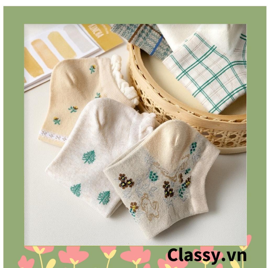 Tất cổ ngắn, vớ cổ ngắn dệt kim Classy nhiều họa tiết tông xanh pastel xinh xắn Hàn Quốc G1433