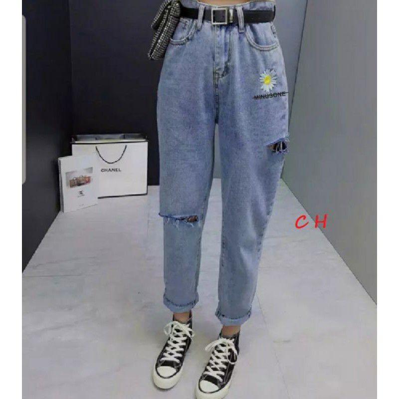 quần bò nữ, quần jeans hoa cúc và hoa cúc in chữ hàng bò dày dặn form bagy kèm video ảnh thật giá rẻ nhất