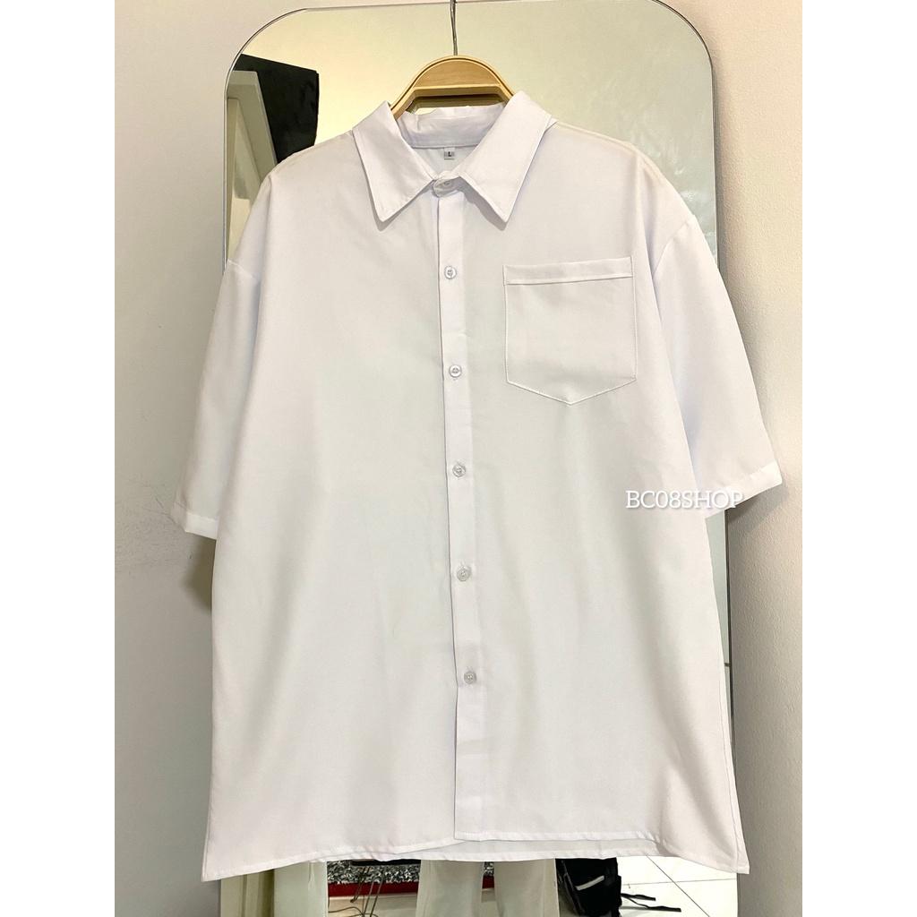 Áo Sơ Mi Trắng Tay Lỡ Có Túi basic Unisex chất vải lụa mềm mịn form rộng