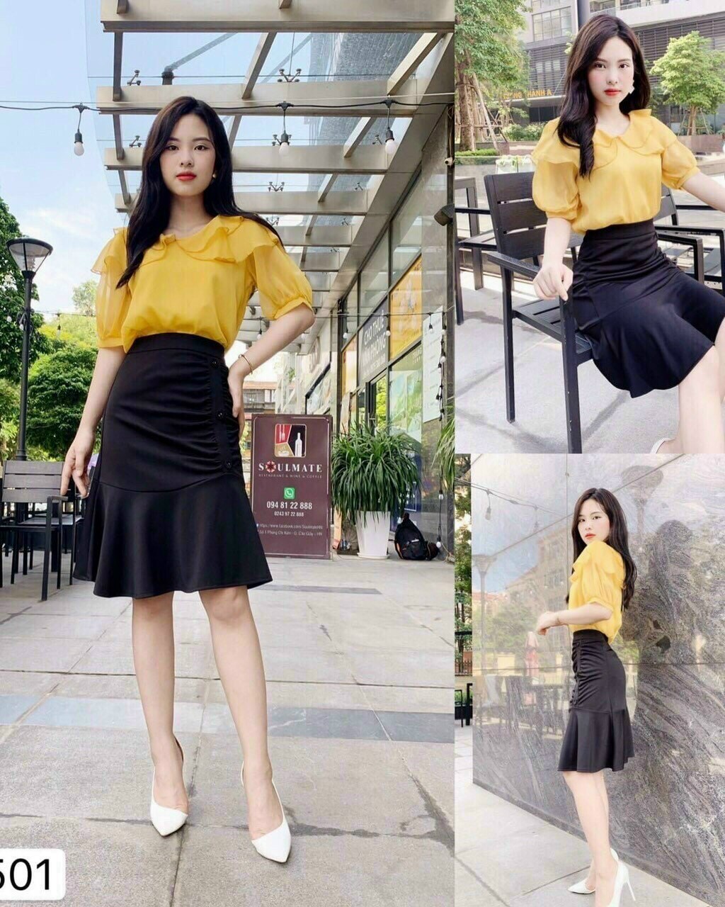 SÉT ÁO LỤA CỔ BÈO VÀ CHÂN VÁY NHÚN