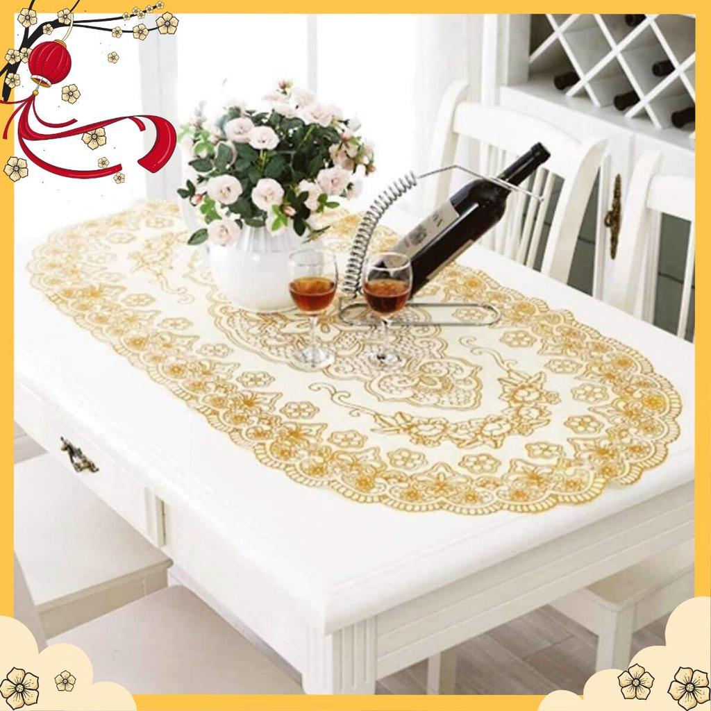 Khăn trải bàn ren hoa họa tiết Tân cổ điển, thanh lịch rập nổi sang trọng