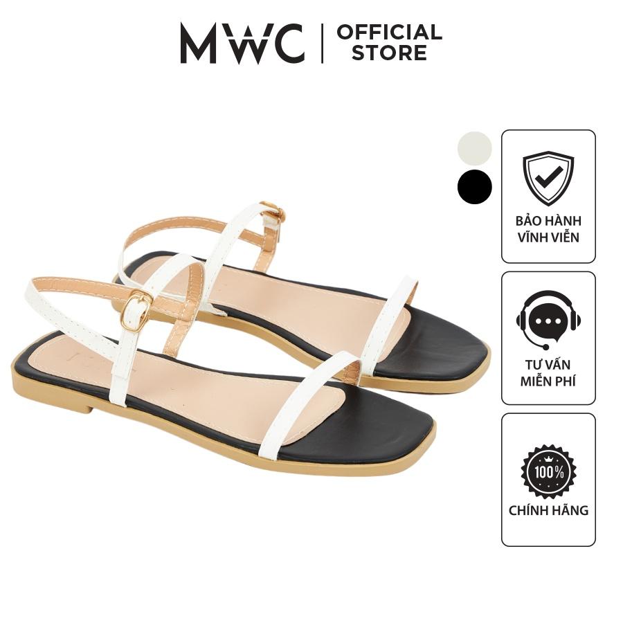 Giày Sandal Nữ MWC 2898 - Giày Sandal Quai Ngang Mảnh Đế Bằng Phối Viền Màu Thời Trang Cá Tính