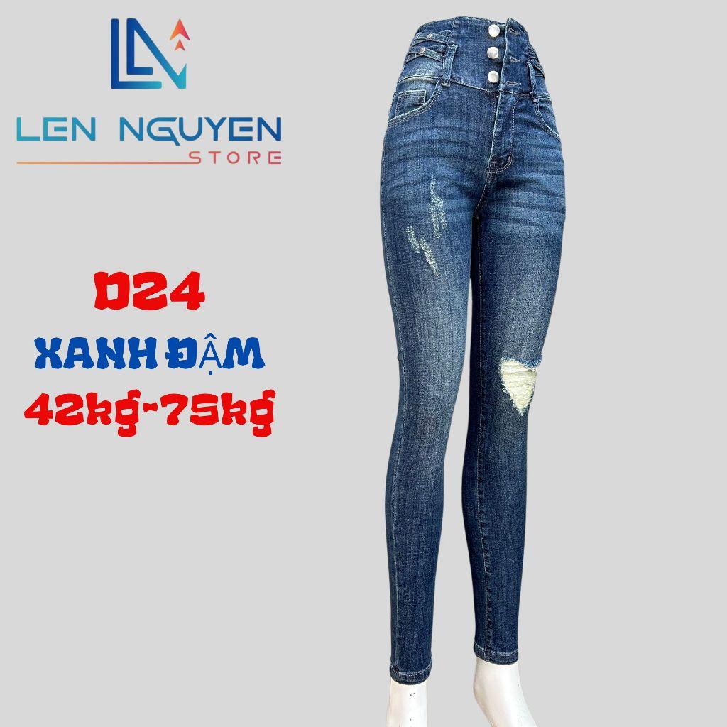 D24_Quần jean nữ, dài, lưng cao, quần bò nữ dáng ôm, quần rin nữ có big size, cho 42kg đến 75kg,LEN NGUYEN STORE - Xanh Nhạt