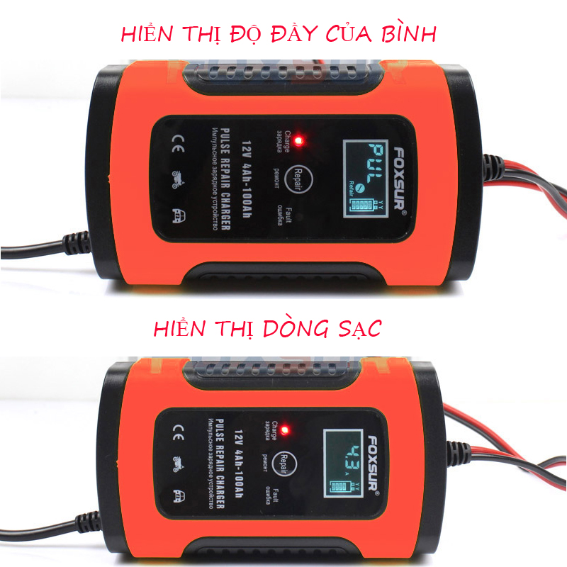 Sạc bình ắc quy 12V tự ngắt khi đầy chức năng bảo dưỡng phục hồi ắc quy bằng khử sunfat chống ngược cực