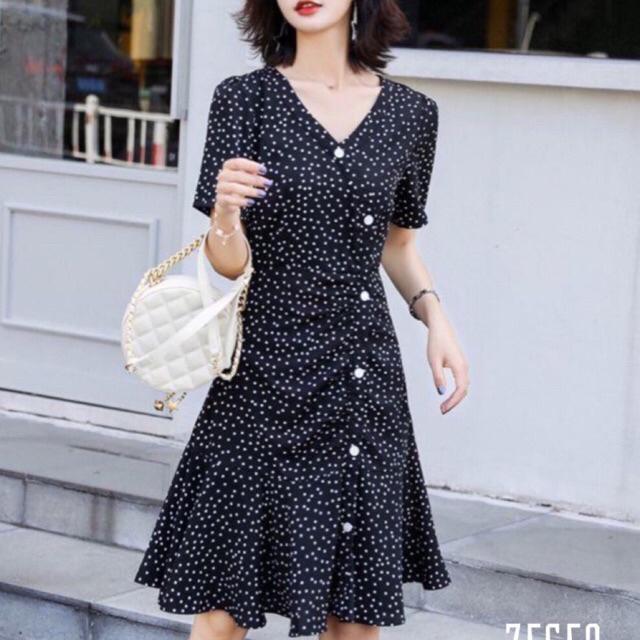Đầm xoè lụa bi phối nút Siêu Kute ( Có size M/L/XL/2XL đến 70Kg MMR