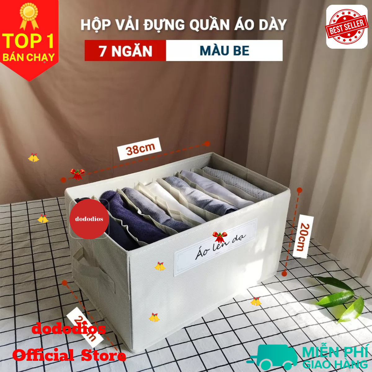 Hình ảnh 12 Ngăn - Hộp vải đựng quần áo chia ngăn dododios chất liệu vải không dệt giỏ đựng quần áo đồ lót chia 7, 9 và 12 ngăn