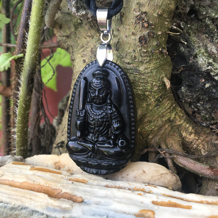 Mặt dây chuyền Phật bản mệnh tuổi Dậu, Đá Núi Lửa Obsidian, Phật Bất Động Minh Vương, Cỡ nhỏ, AKO3