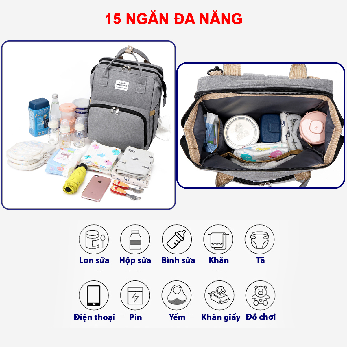 Balo bỉm sữa tích hợp nôi di động tiện lợi Baby-S, Túi bỉm sữa đa năng cao cấp kết hợp nôi gấp gọn - SB026
