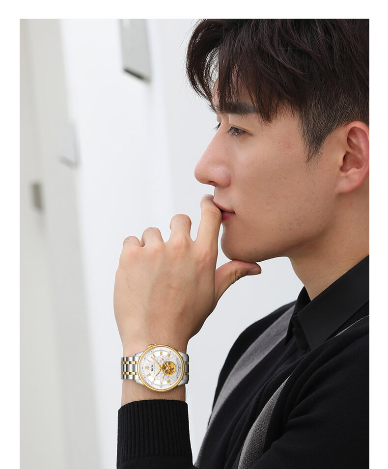 Đồng hồ nam chính hãng IW Carnival IW613G-1,Kính sapphire chống xước,Chống nước 50m,BH 24 tháng,Máy Cơ Automatic nhật bản,dây thép không gỉ 316L,mặt trắng dây trắng vàng lộ cơ