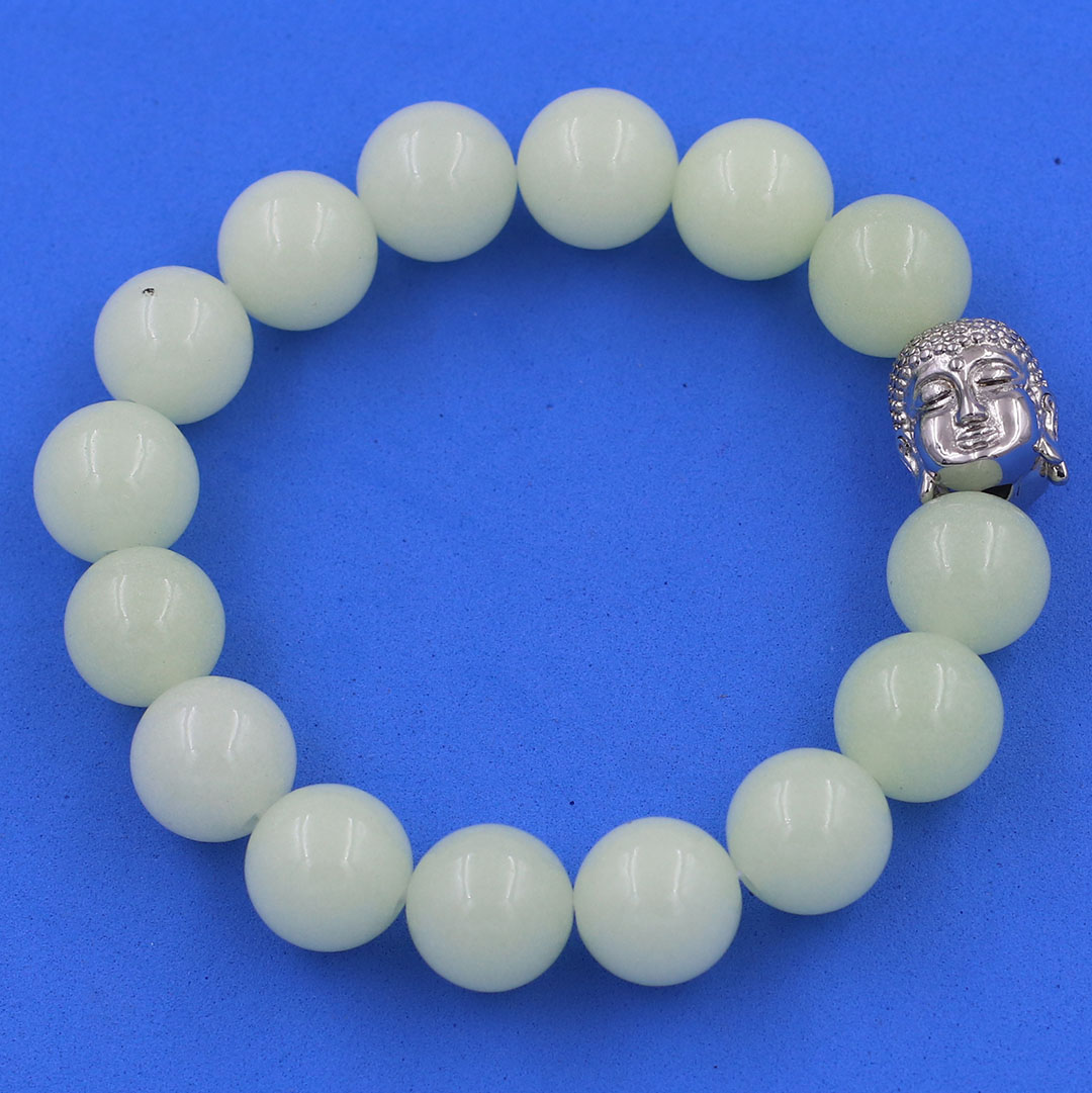 Vòng chuỗi đeo tay đá dạ quang 12 ly charm đầu Phật Như lai, Như lai Phật tổ, vòng chuỗi phong thủy, A DI ĐÀ