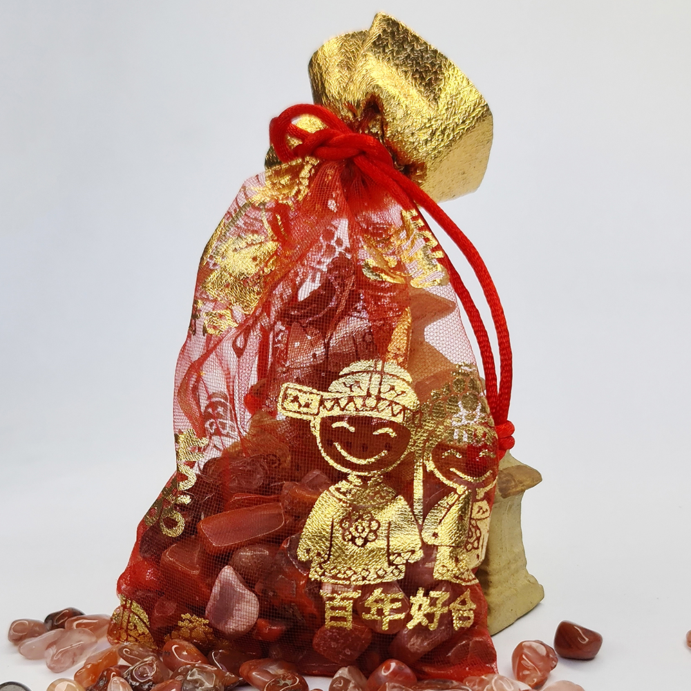 Túi Quà Tặng Tài Lộc Đá Thạch Anh Đỏ - 100g - Mx - Hợp Mệnh Thổ, Hoả