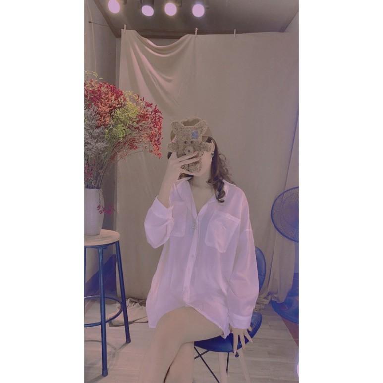 Áo sơ mi trắng 2 túi from thụng chất lụa mềm dễ mặc và dễ phối đồ