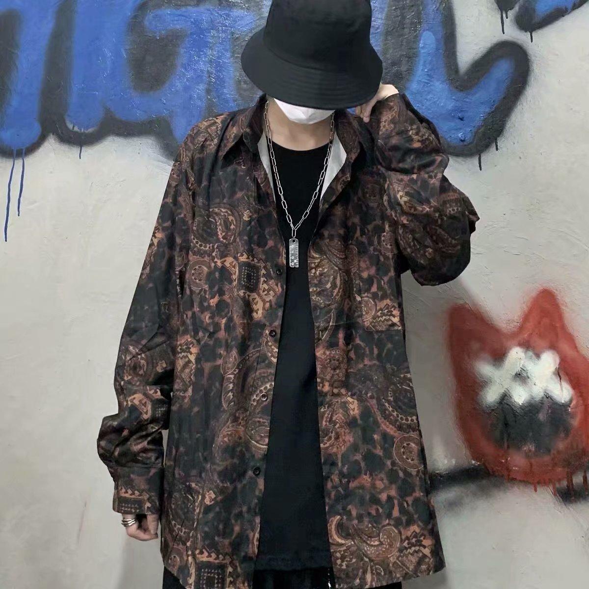 Áo Sơ Mi Nam Dài Tay Form Rộng In Họa Tiết 2 Màu