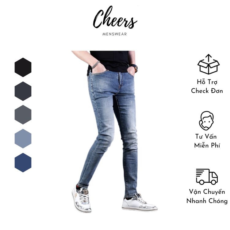 Quần Bò Nam Dài- Quần Jeans Nam Dài Cheers Chất vải Denim Co Dãn Cao Cấp, có Bigsize từ 28-36 với 05 màu sắc mặc thay đổi