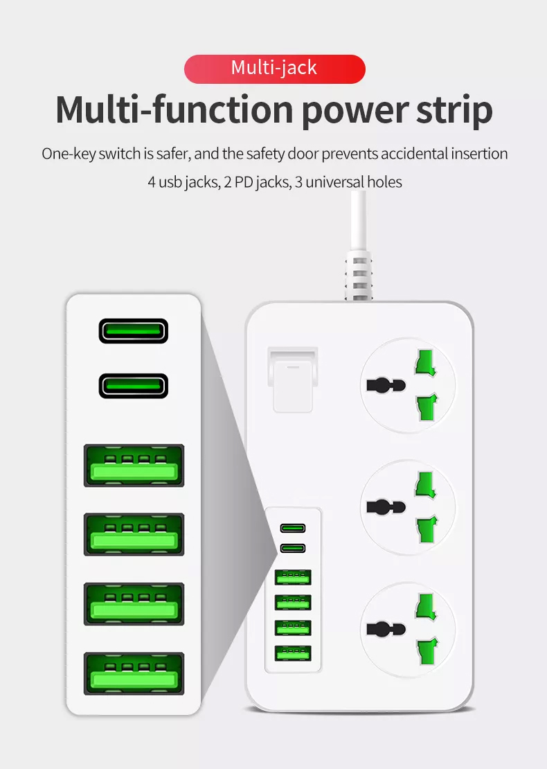 Ổ cắm điện đa năng Hoco DC15 sạc nhanh PD18W hỗ trợ 4 cổng USB- cổng AC tiện dụng - Hàng chính hãng