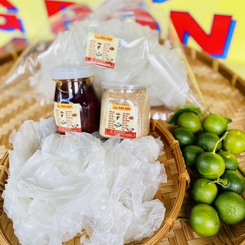 Combo 500g Rìa Bánh Tráng Phơi Sương - Muối Tôm Nhuyễn, Sa Tế(Tặng Tắc)